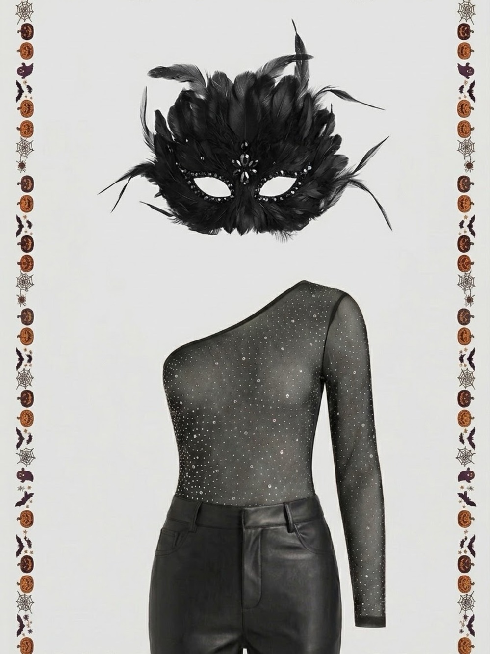 Windsor Black One-Shoulder Sheer Rhinestone Mesh Top (Halloween Costume) idea